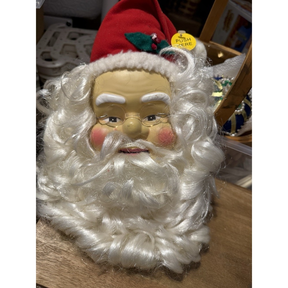 Vintage Christmas Gemmy Singing Santa Head with Moving Lips, Works Great